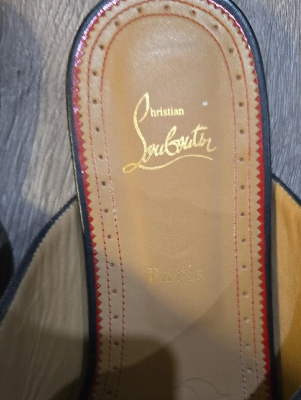 Christian Louboutin Navy Embroidered Crest Slingback Loafer